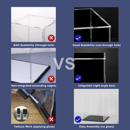 Acrylic Display Case, 10x10x14 Inch Cube Acrylic Boxes for Display, Clear Display Cases with Matte Black Base and Lid for Collectibles and Figures