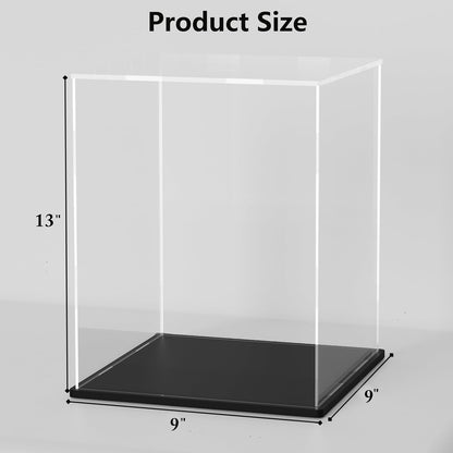 Clear Acrylic Display Case with Matt Black Base and Lid, Dust-Proof Acrylic Showcase, Cube Counter-Tops Box for Large Collectibles (9x9x13 inch)