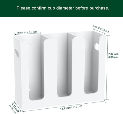 Disposable Coffee Cup Dispenser with Handles, Countertop or Wall Mount Hot/Cold Drink Cup and Lid Holder - Bathroom/Kitchen/Office Acrylic Cup Lid Storage Organizer (3 Compartments, White)