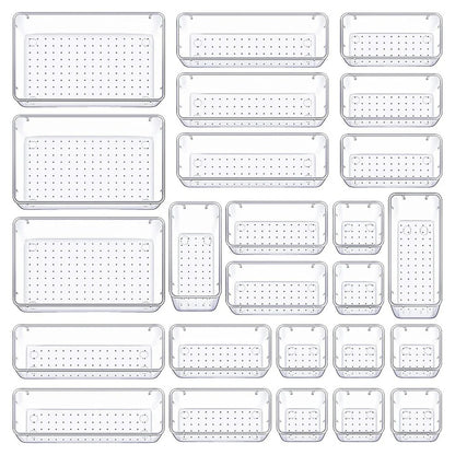 Clear Plastic Drawer Organizers Set, 4-Size Makeup Organizer Drawers,Storage Organizer Divider Trays for Gadgets, Bathroom, Kitchen and Office