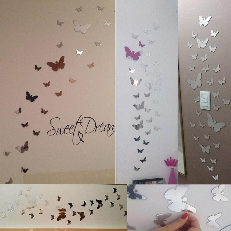 Butterflies 3D DIY Mirror Self Adhesive Wall Sticker Durable DIY Simple Decal for Living Room Art Home Decor